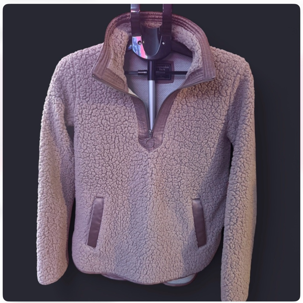 Abercrombie & Fitch Sherpa Quarter Zip Pullover XS | Mauve Taupe Fleece